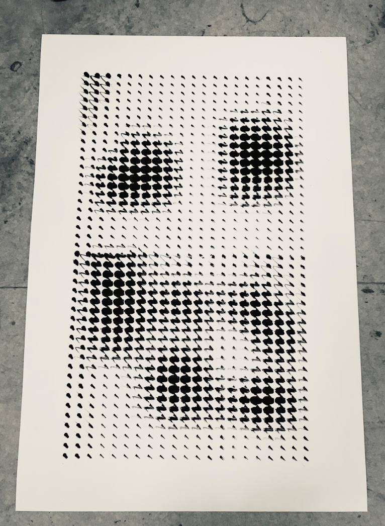 Computational drawing experiment with robotic painting, 2019, at the Bergen School of Architecture in collaboration with Machinic Protocols